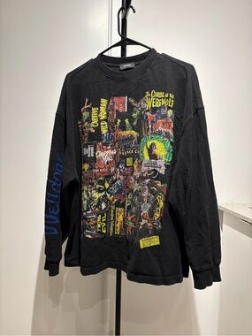 Black Graphic Horror Collage Crewneck Sweater
